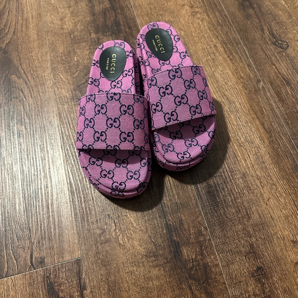 Pink and black Canvas Slide Sandals